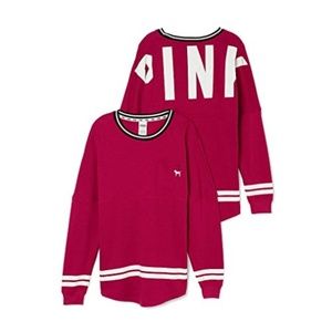 Victoria’s Secret PINK Varsity Crew Pullover Sweat Shirt Maroon Red S